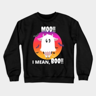 Moo, I mean Boo - Halloween Ghost Cow with bats Crewneck Sweatshirt